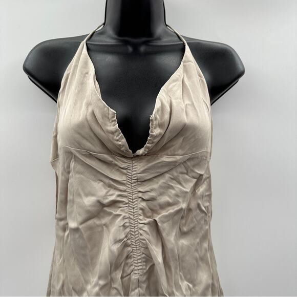 Zara Satin Ruched Beige Halter Tie Shift Mini Slip Dress Size‎ M NWT - Picture 3 of 11